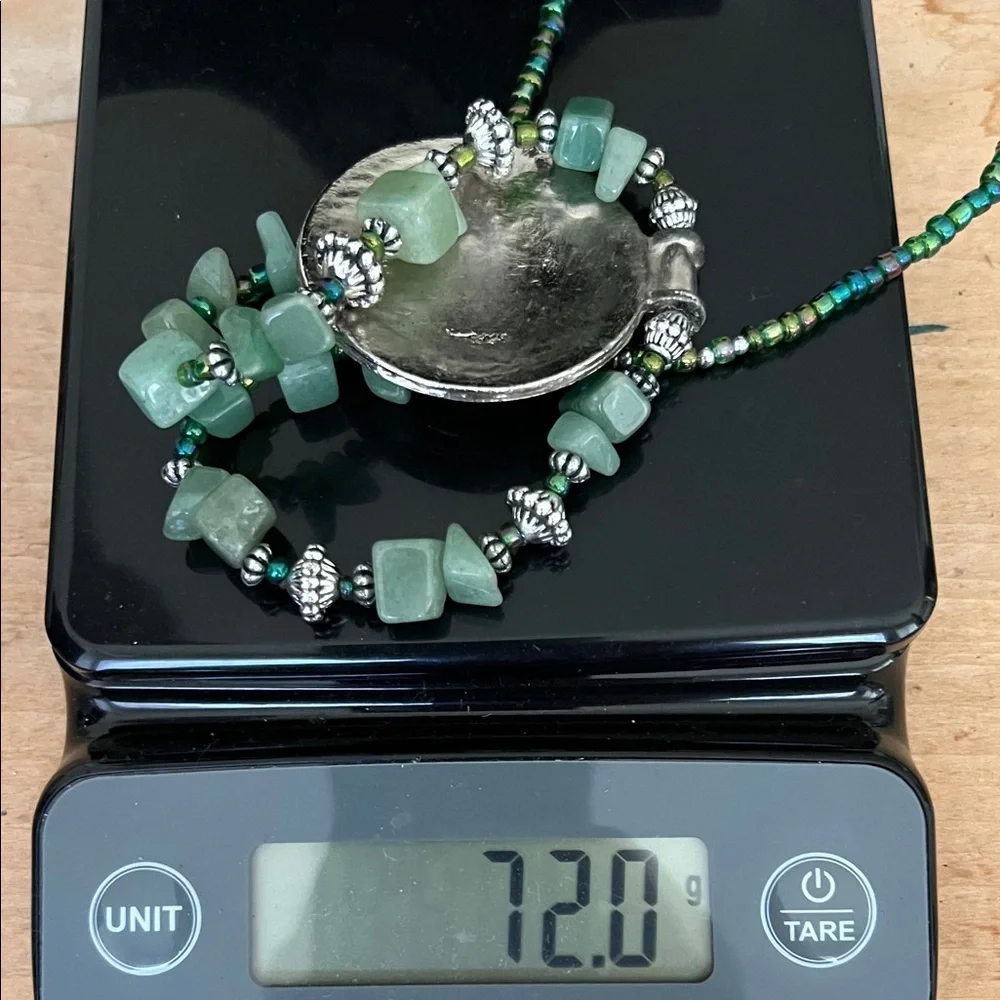 Artisan Handmade Green Stone 20” Necklace with Silver Medallion Pendant - Picture 10 of 10